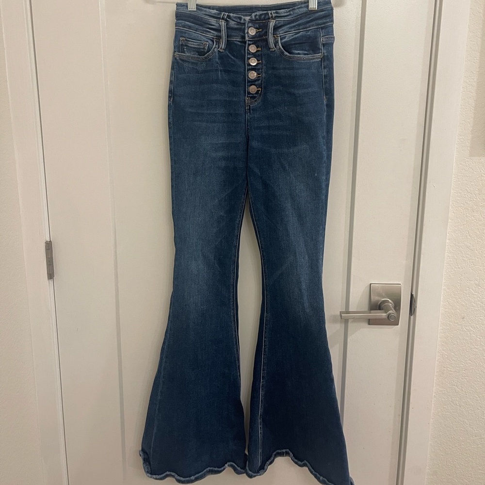 Bridge By Gly Retro Cotton‎ Blend High-Waist Dark Blue Flare Jeans